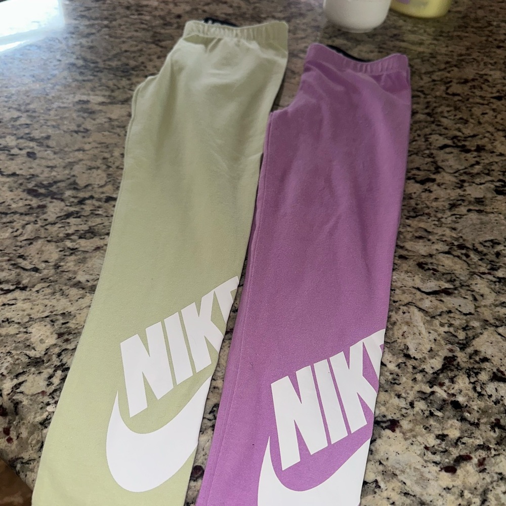 Nike Green and Purple Leggings Athletic Wear
